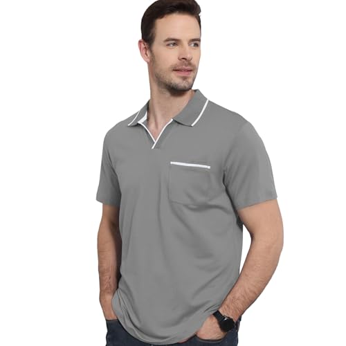 Aulemen Men's Lightweight Polo Shirt Short Sleeve V Neck Casual Classic Stylish T-Shirt with Pocket
| Aulemen Men's Gol
