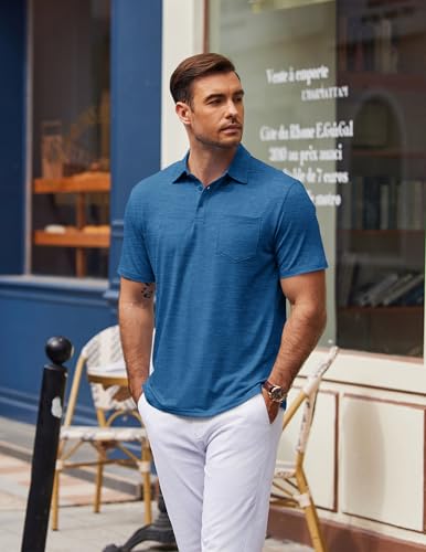 COOFANDY Mens Casual Golf Polo Shirt Stylish Solid Color Short Sleeve Summer T-Shirt