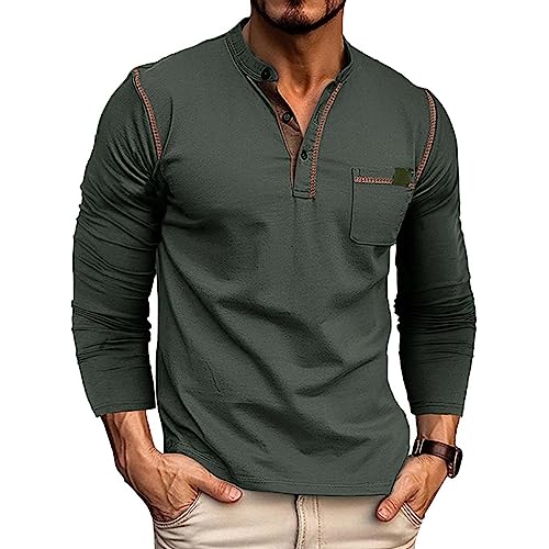 Mens Long Sleeve V-Neck Band Collared Henley Shirt for Business Casual Work with Chest Pocket
| Mens 1/4 Button Long Sl