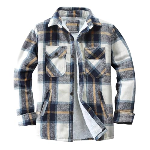 TMJSPOYOU Men Heavy Thick Flannel Plaid Jacket Warm Winter Cotton Coat
| TMJSPOYOU Men Fleece Button Sherpa Sweatshirt