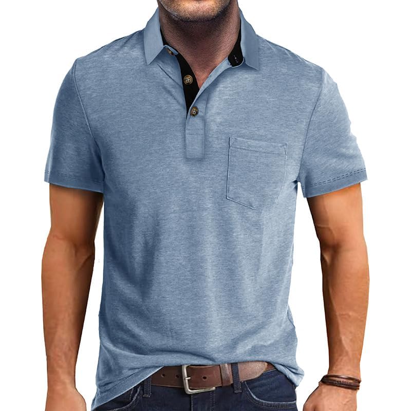 Men's Angbater Athletic Short Sleeve Polo Shirts for Golf Moisture Wicking Casual Buttons Collared Solid Shirts with Po