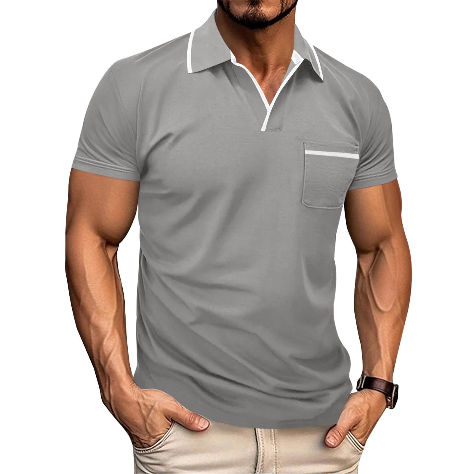 Aulemen Men's Lightweight Polo Shirt Short Sleeve V Neck Casual Classic Stylish T-Shirt with Pocket
| Aulemen Men's Gol