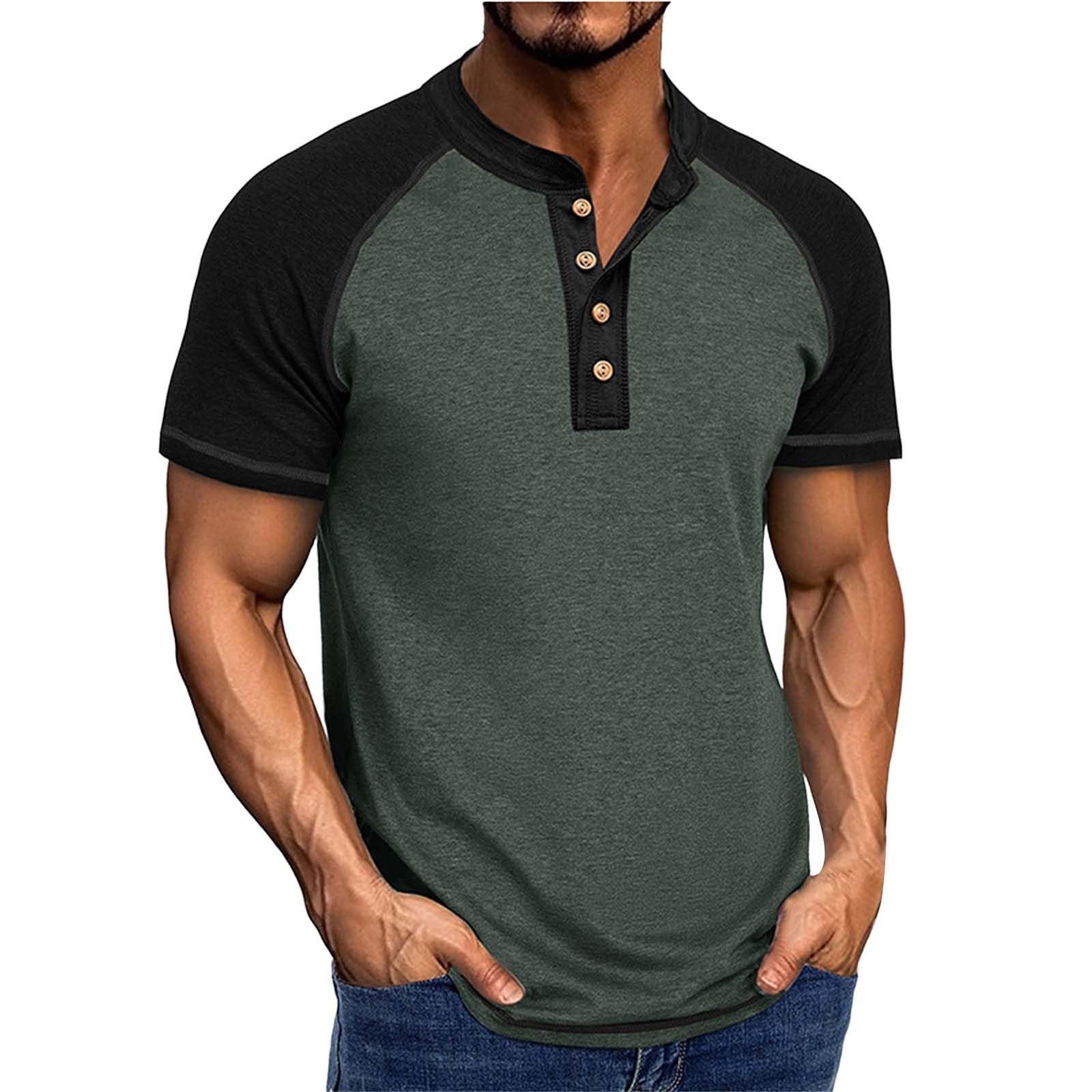Authentic Mens Henley Shirts Short Sleeve Casual Vintage Button Down Cotton T-Shirt Summer Basic Solid Loose Lightweigh