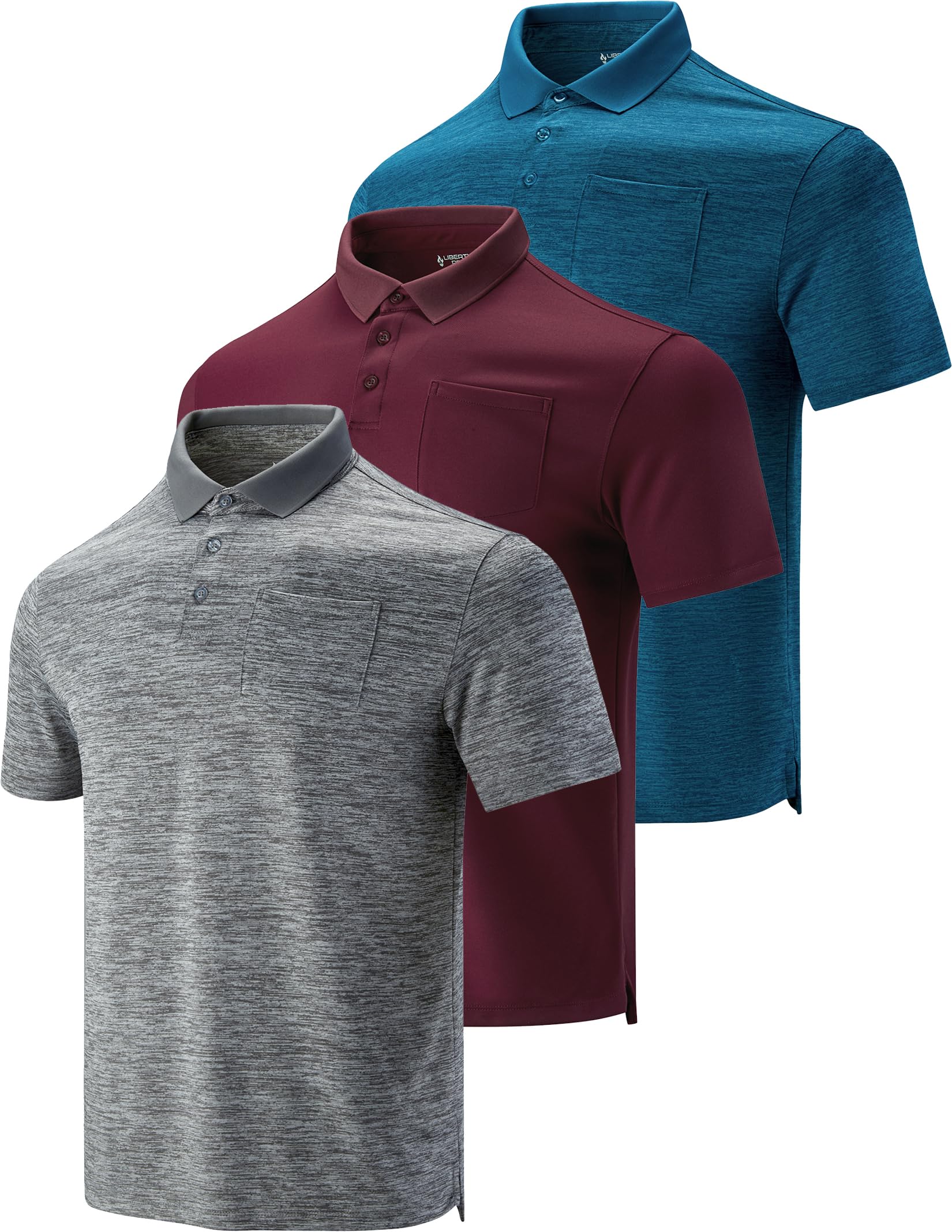 Liberty Imports Mens 3-Pack Golf Shirt Performance Short Sleeve Moisture Wicking Dry Fit Polo Active Shirts